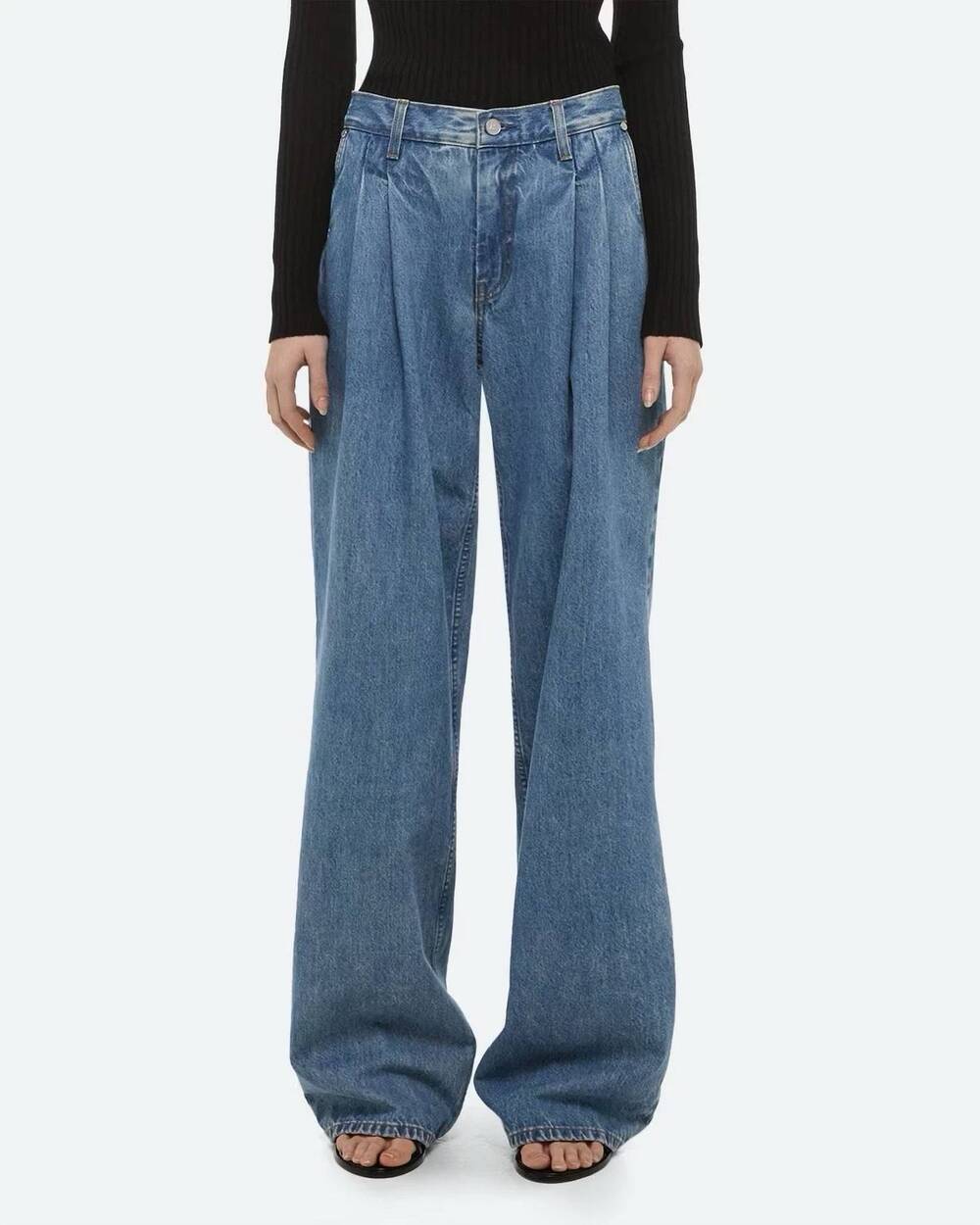 NEW HELMUT LANG double pleated jean in blue